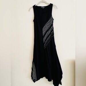 Context Black Asymmetrical Dress with White Stripes